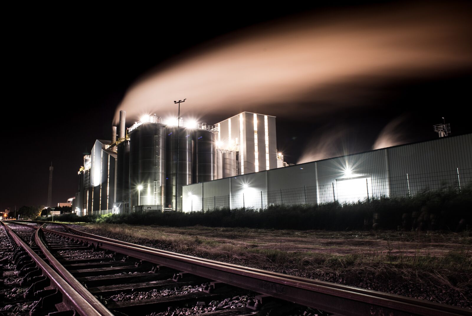 Nikon D610 sample photo. Factory, night, smoke photography
