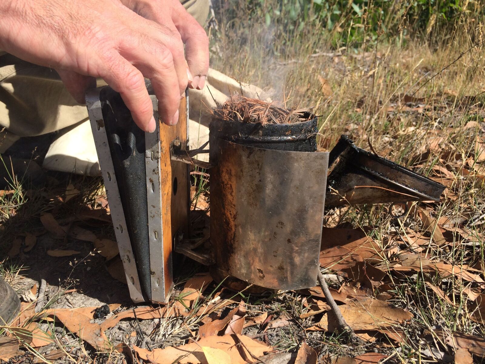 iPhone 5s back camera 4.15mm f/2.2 sample photo. Beekeeper, beehive, smoker photography