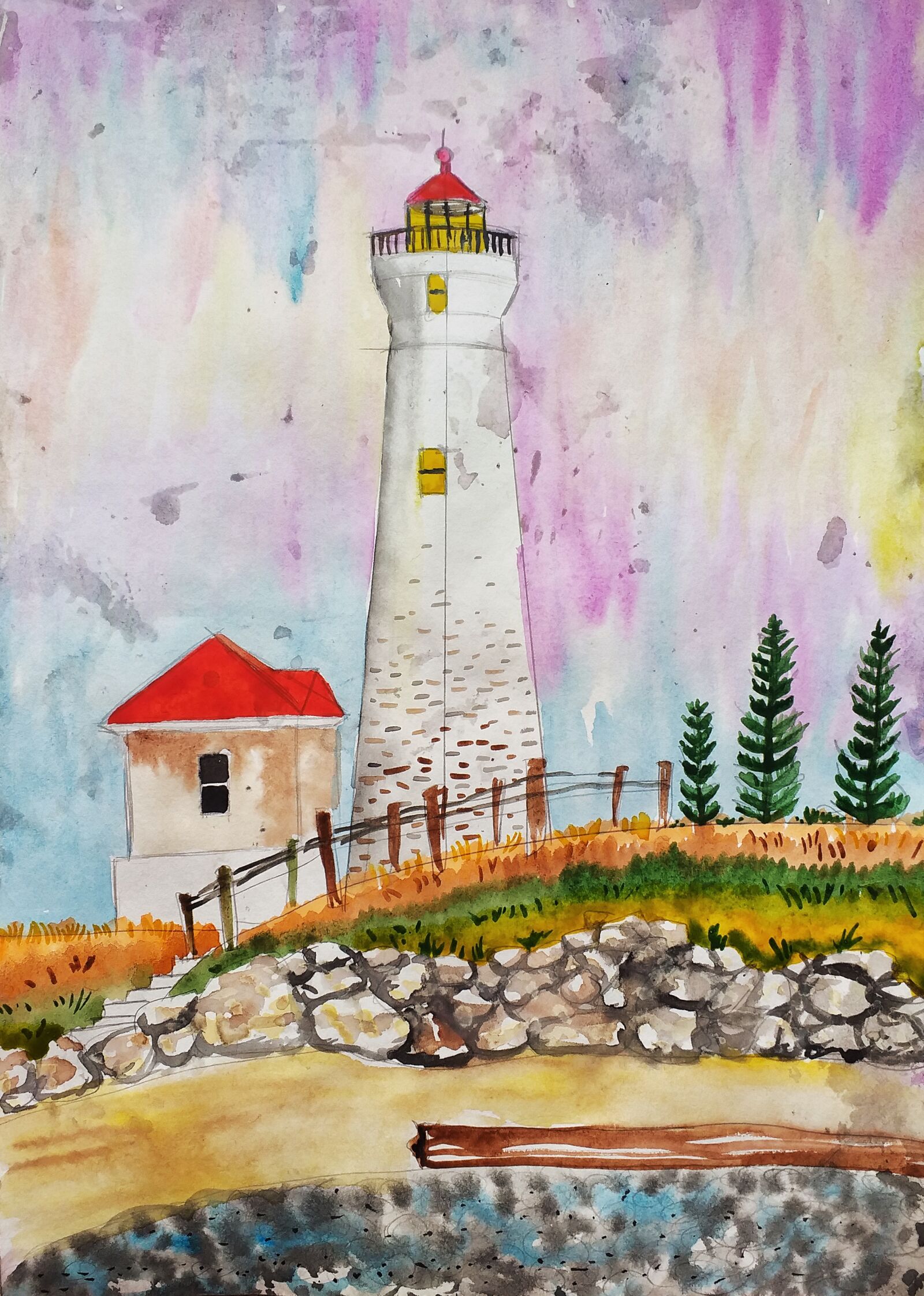Samsung Galaxy J4+ sample photo. Lighthouse, watercolor, landscape photography
