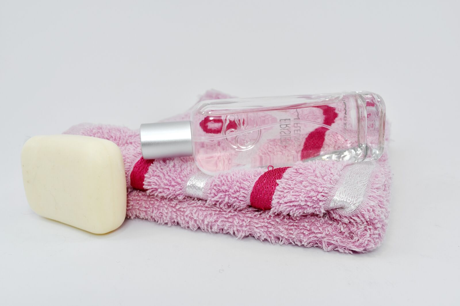 Nikon D5500 sample photo. Perfume, pink, soap, towel photography