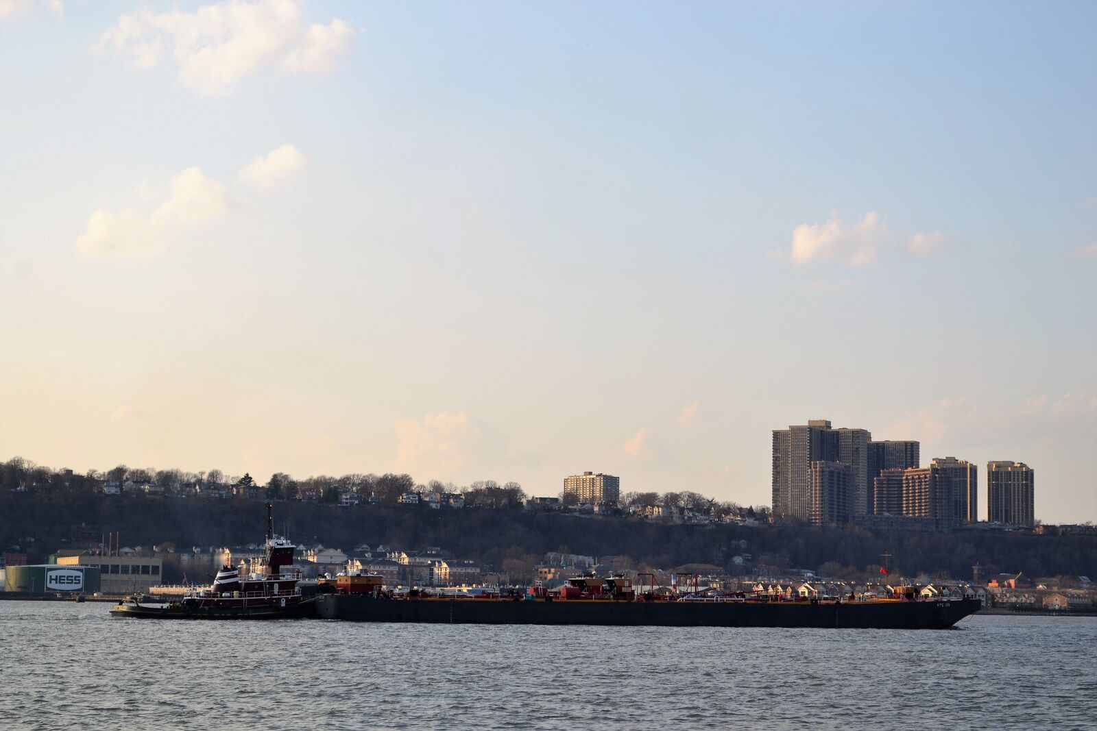 Nikon D3100 sample photo. Barge, tow boat, riverside photography
