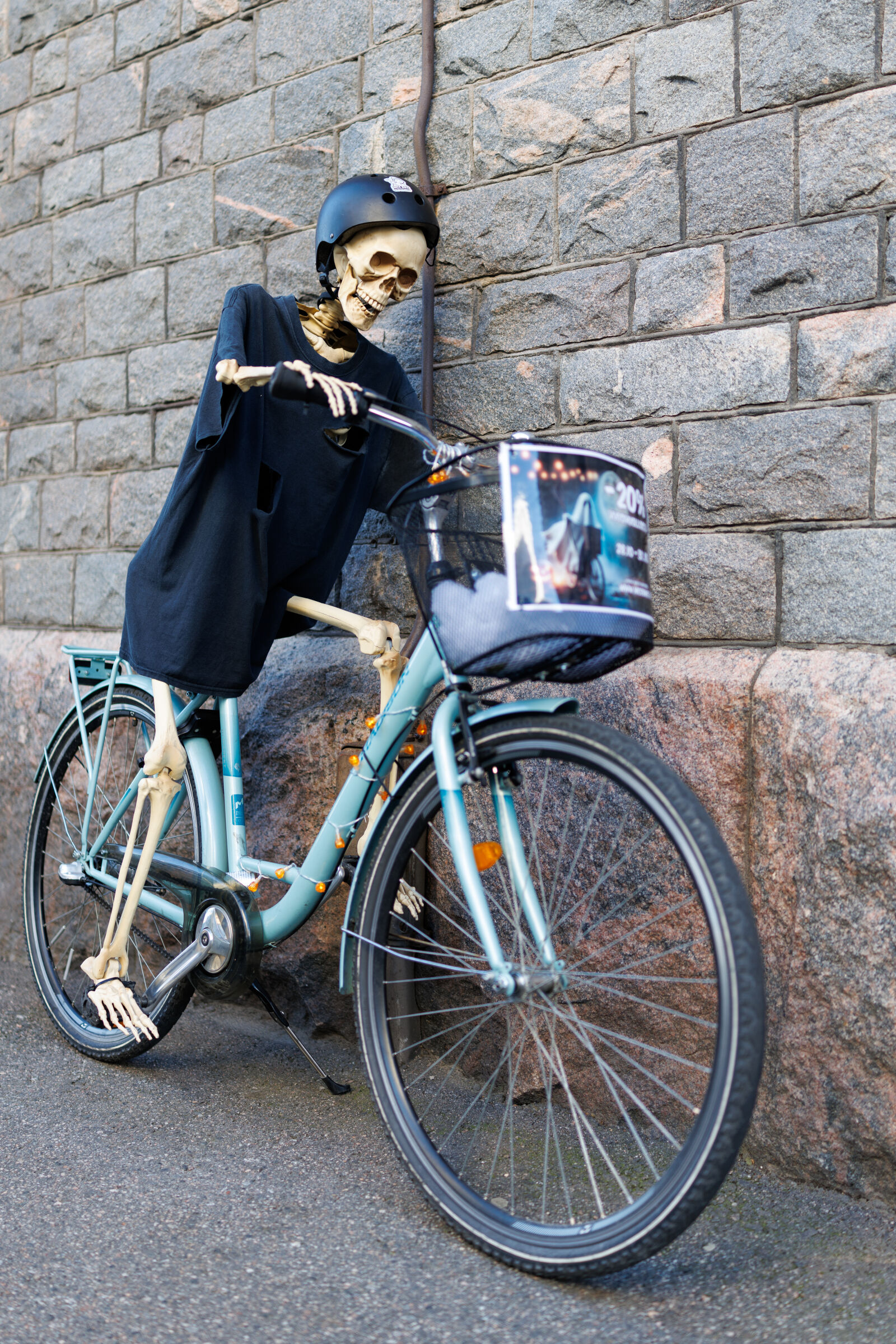 Canon EOS R5 Mark II sample photo. Bicycle repairshop halloween decoration photography