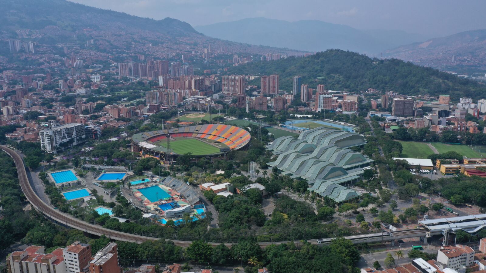 Hasselblad L1D-20c sample photo. Stadium, medellin, swimming pools photography