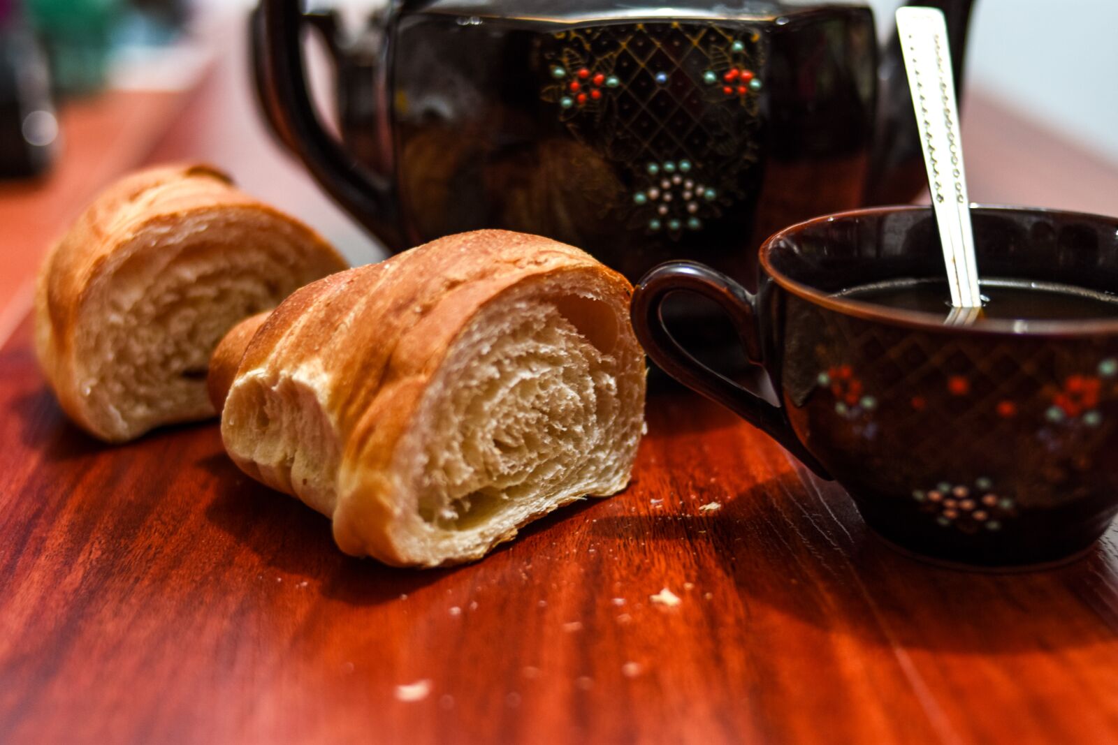 Nikon D3400 sample photo. Bread, cup, tea photography