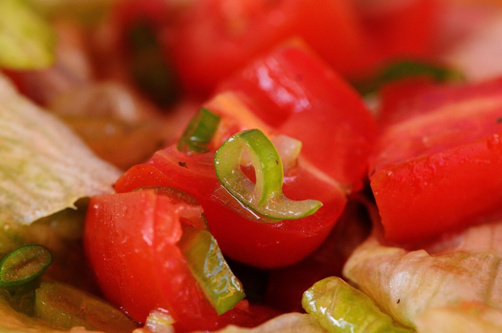 Nikon D3200 sample photo. Salad, tomatoes, spring onions photography
