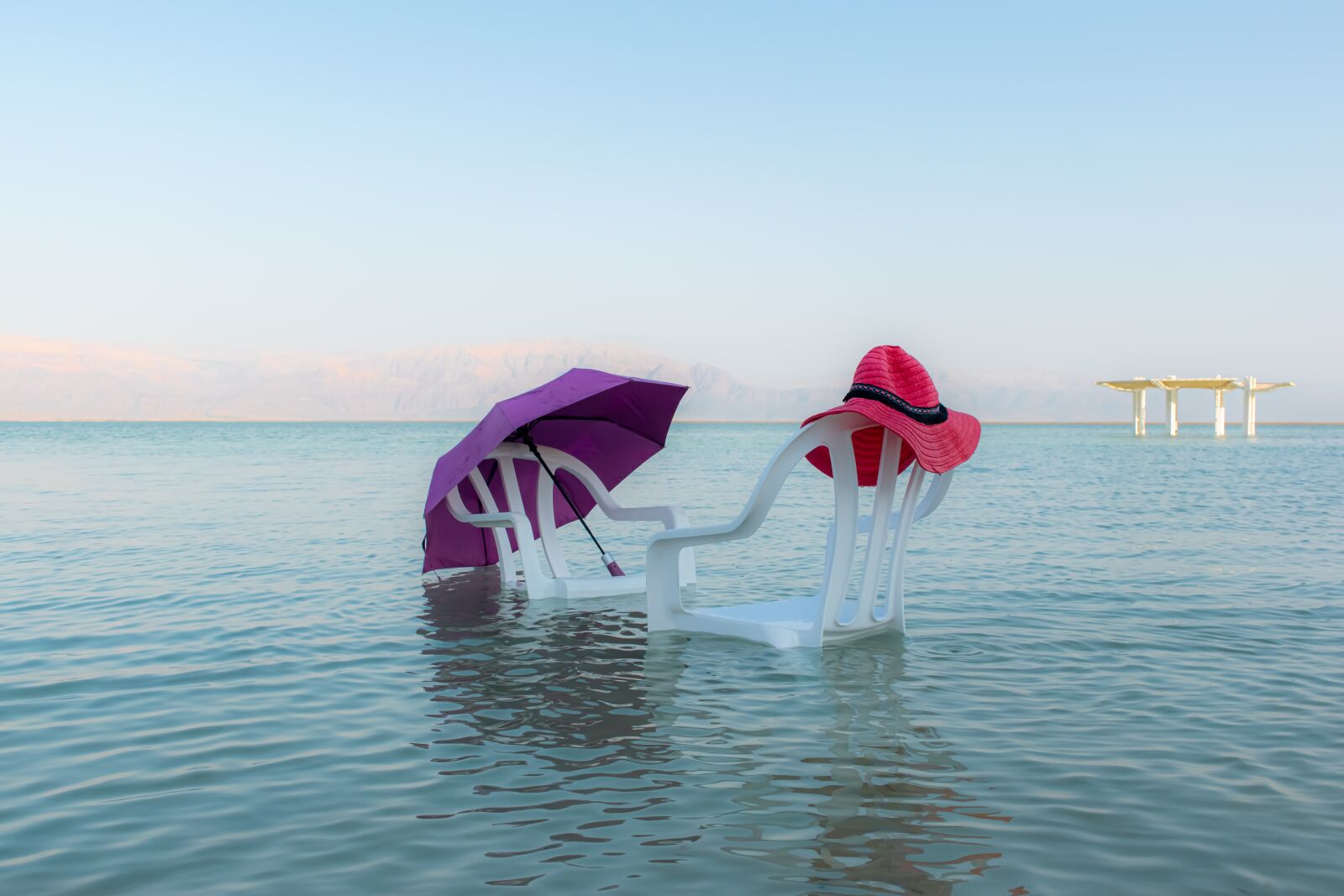 Nikon D5600 sample photo. Dead sea, chairs, water photography
