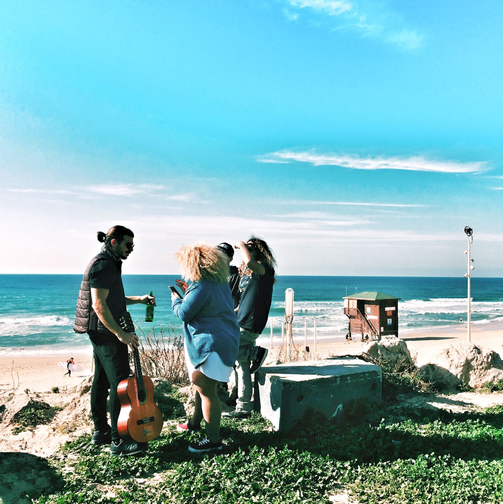Apple iPhone 6s sample photo. Beach, beer, guitar, people photography