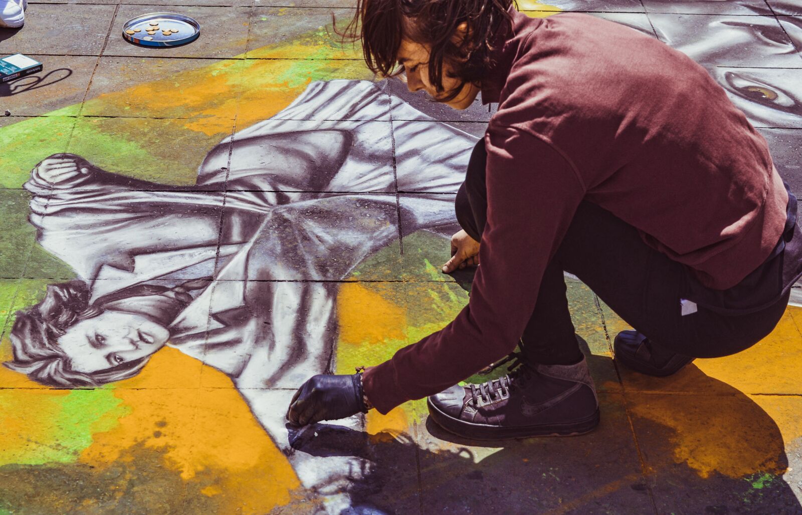 Nikon D610 sample photo. Street artists, draw, chalk photography