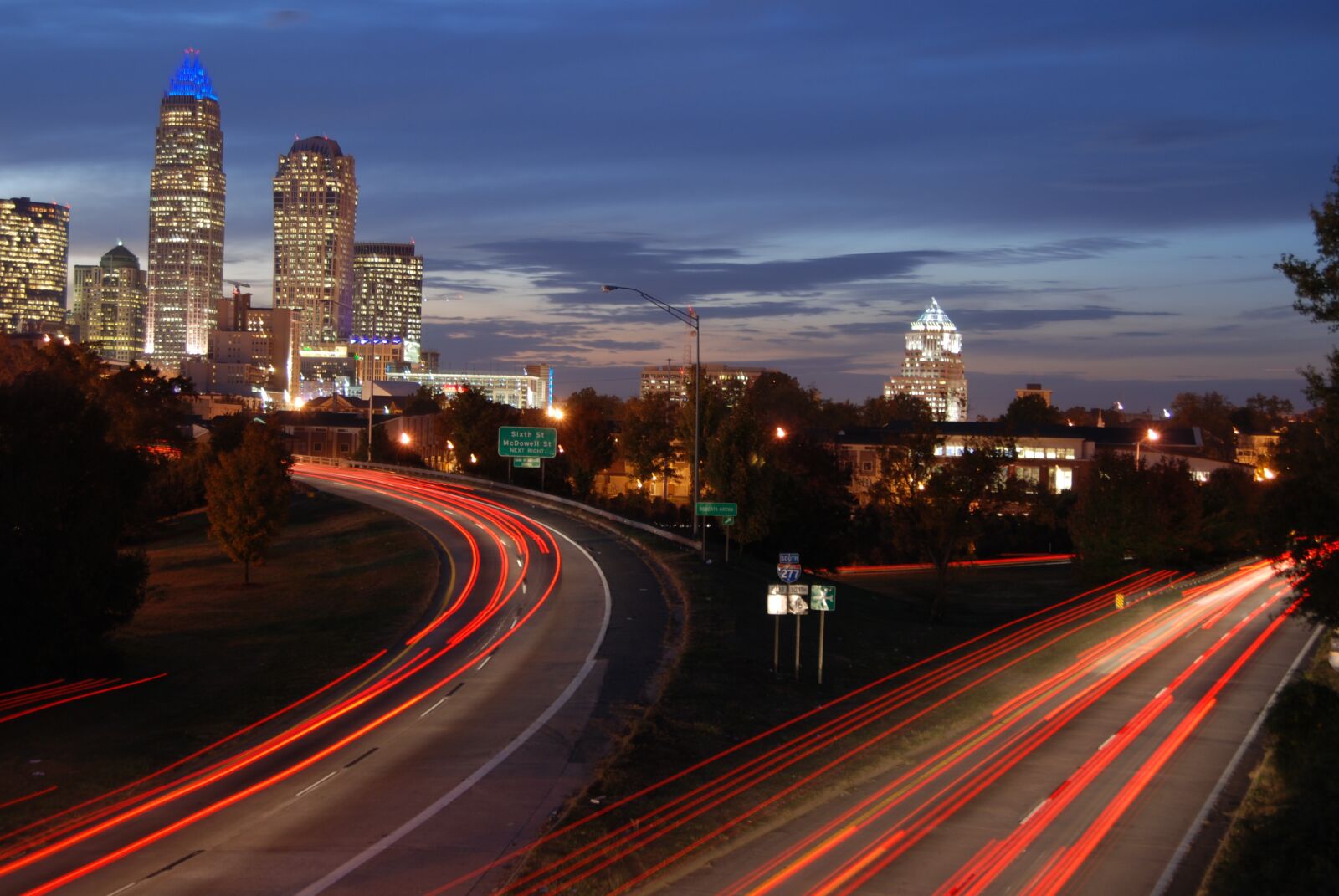 Nikon D80 sample photo. Car trails, charlotte, city photography