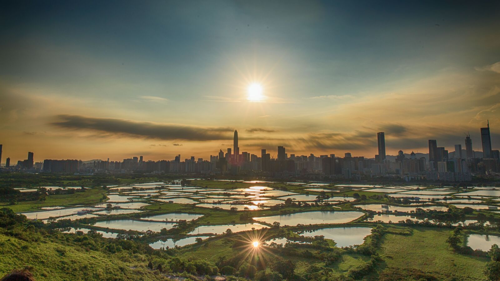 Canon EF 24-70mm F4L IS USM sample photo. Sunset, fish ponds photography
