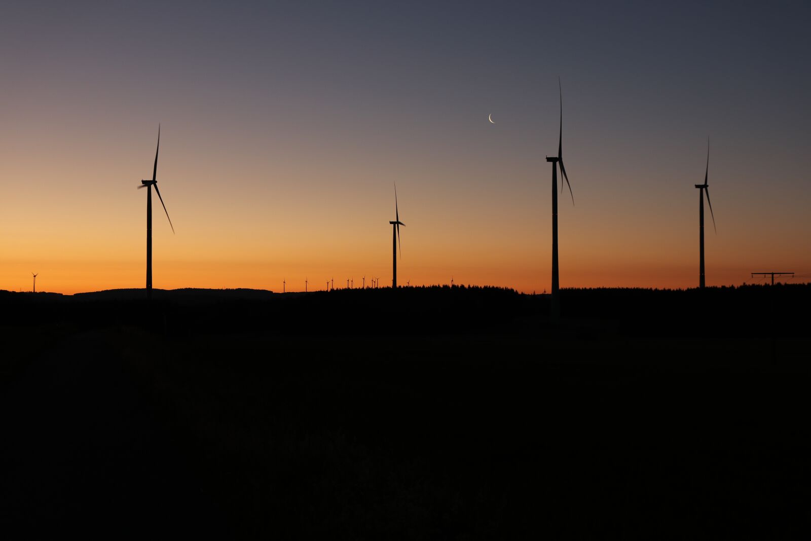 Canon EOS 80D sample photo. Sunrise, wind turbines, orange photography