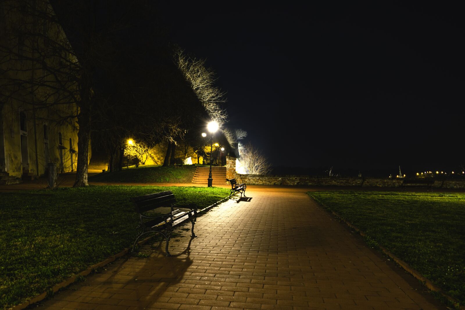 Nikon D3300 sample photo. Benches, dark, night photography