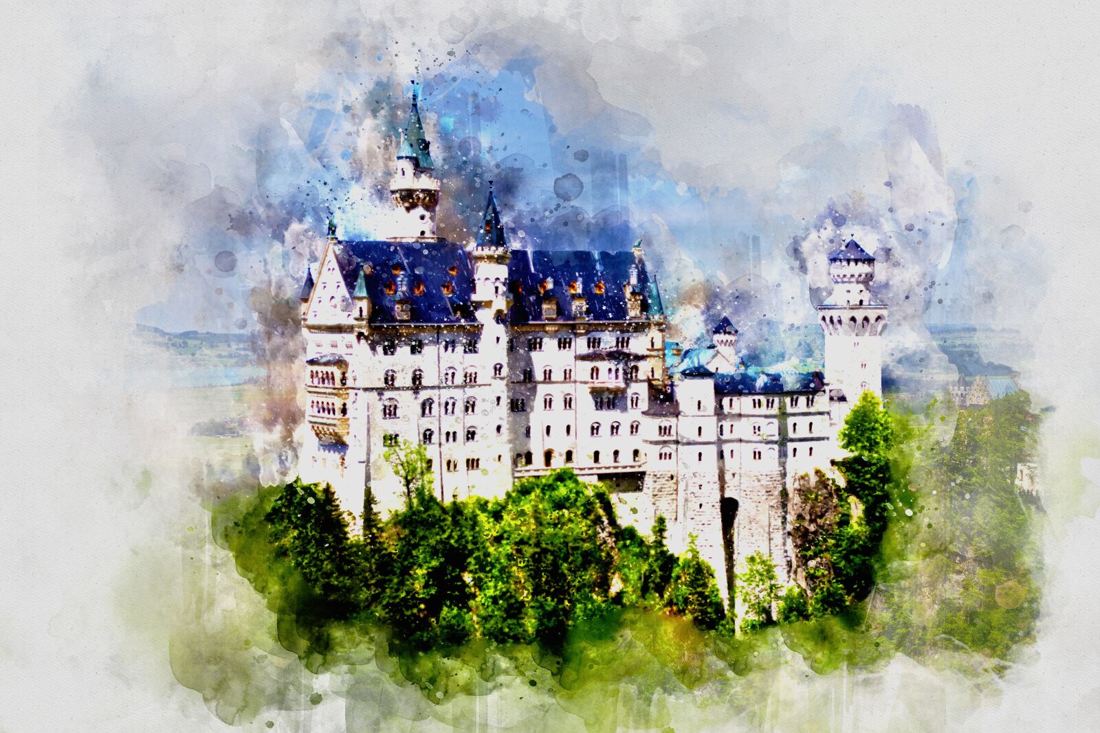 Canon EOS 5D Mark II sample photo. Watercolor, tower, green photography