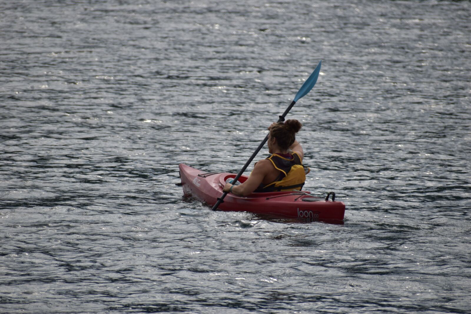 Nikon D3500 sample photo. Kayaking, paddling, red kayak photography
