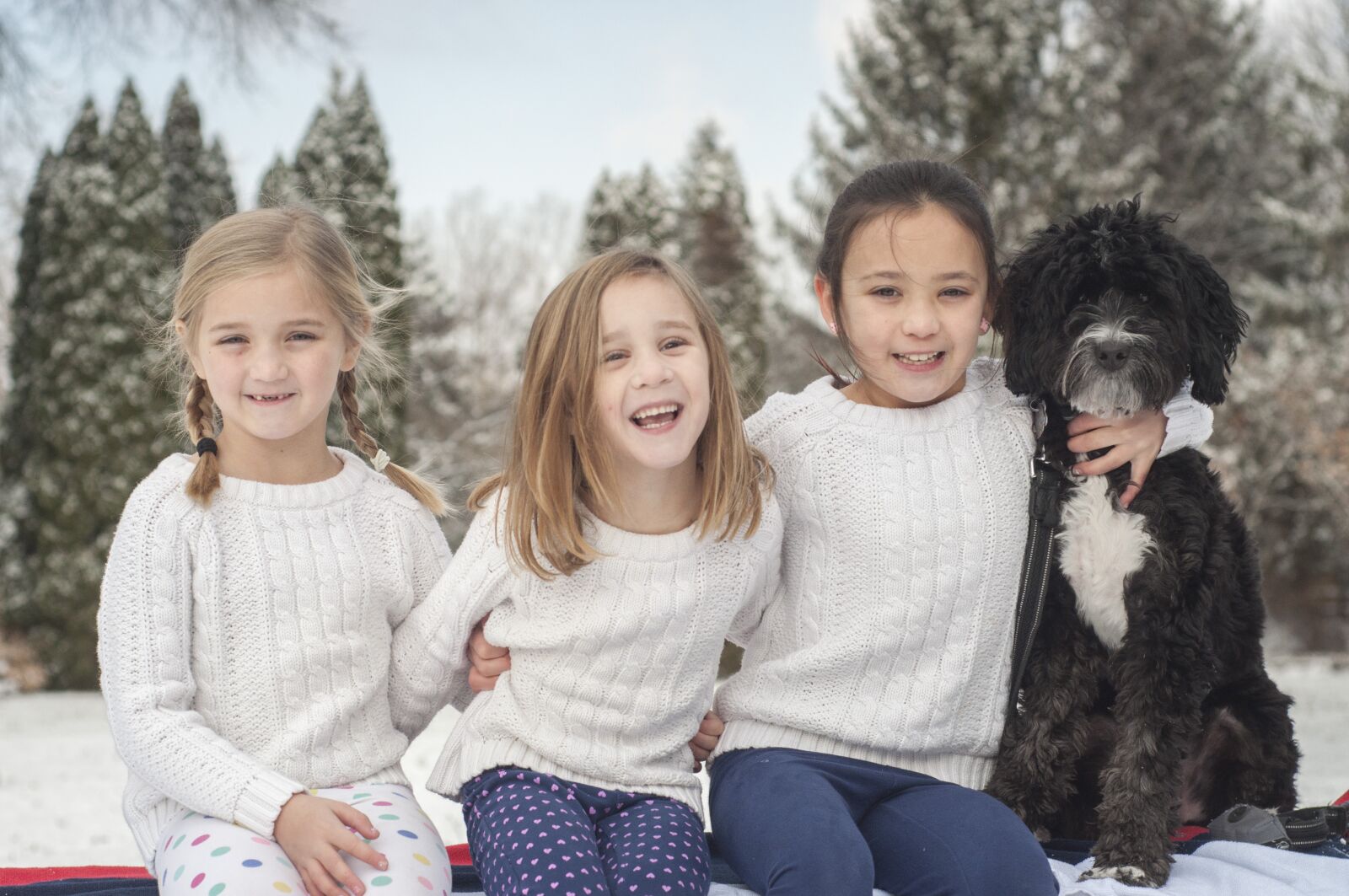 Nikon D90 sample photo. Sisters, dog, snow photography