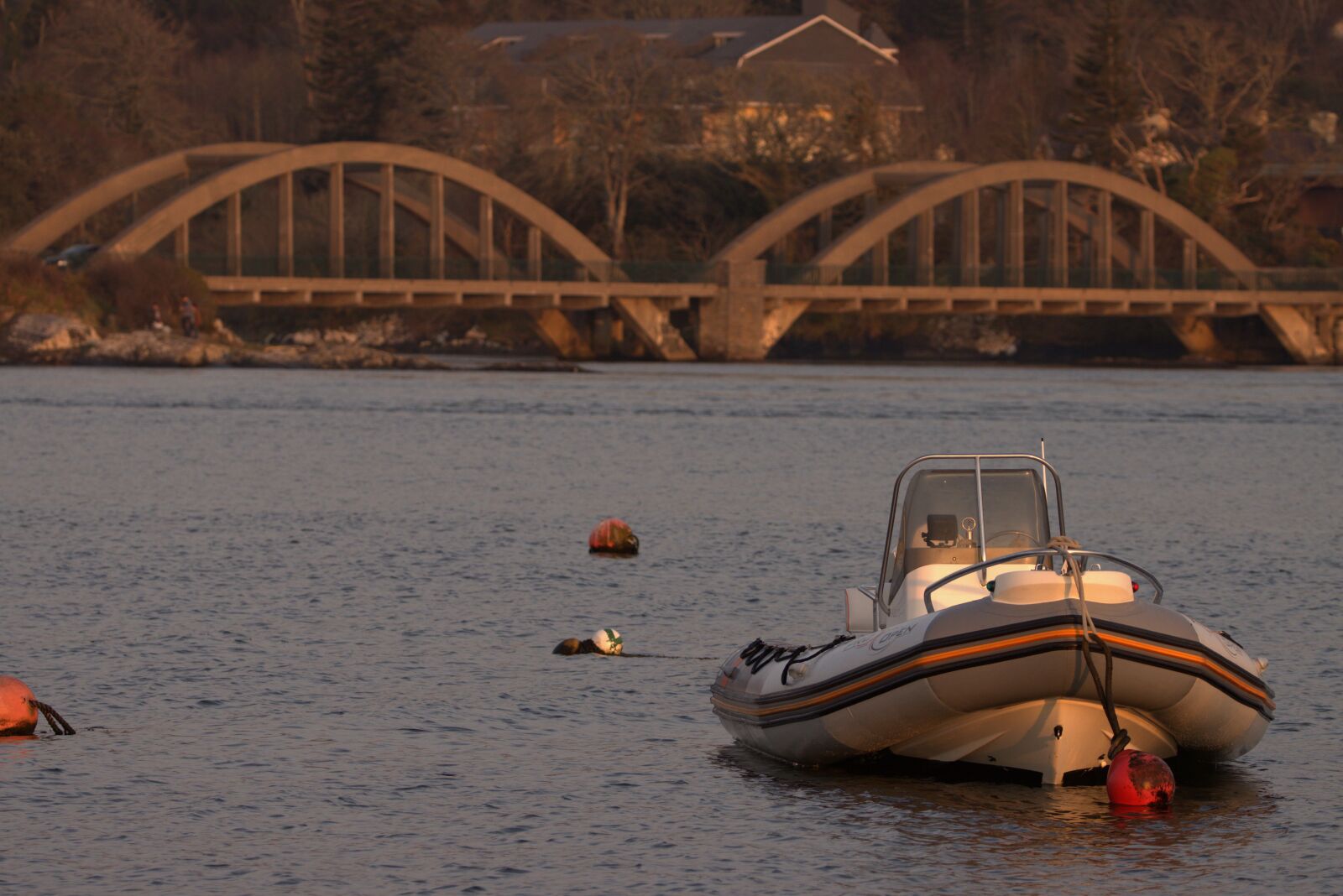 150-600mm F5-6.3 DG OS HSM | Contemporary 015 sample photo. Boat, water, suspension bridge photography