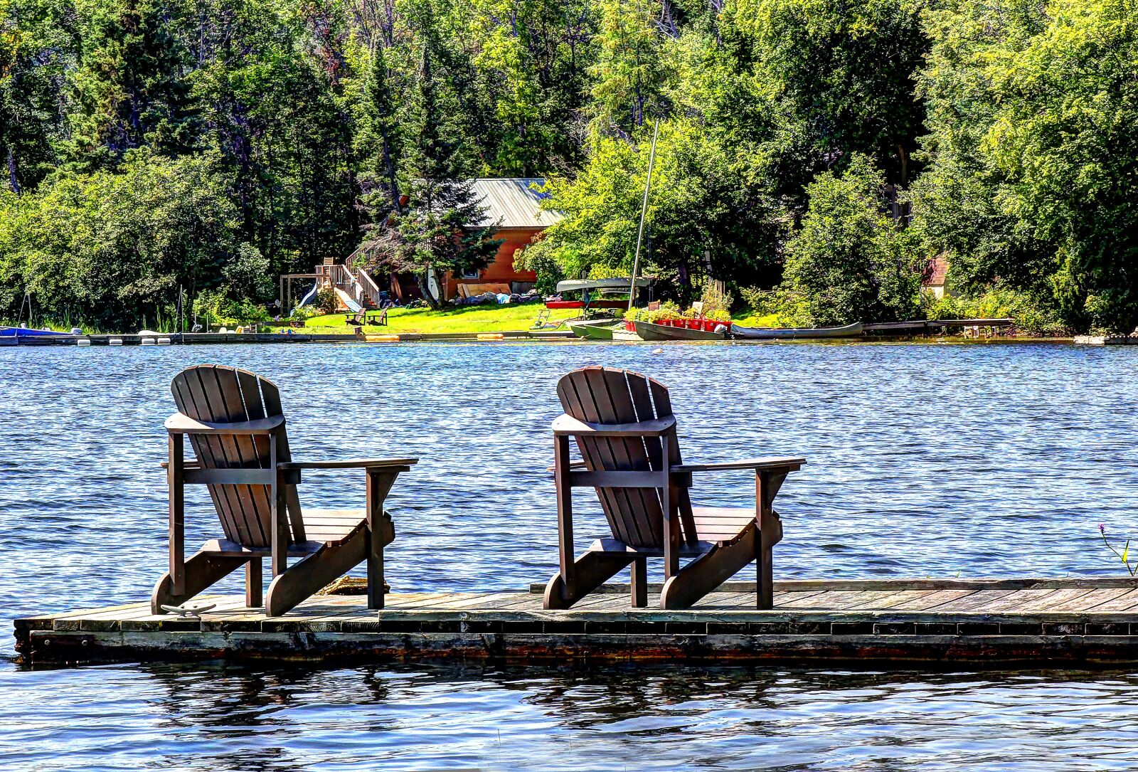 Canon EF 75-300mm f/4-5.6 USM sample photo. Lake, cottage, chairs photography