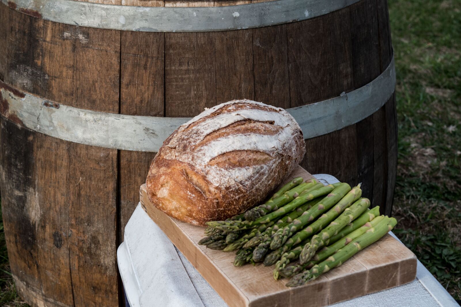 Nikon D5500 sample photo. Bread, asparagus, wine barrel photography
