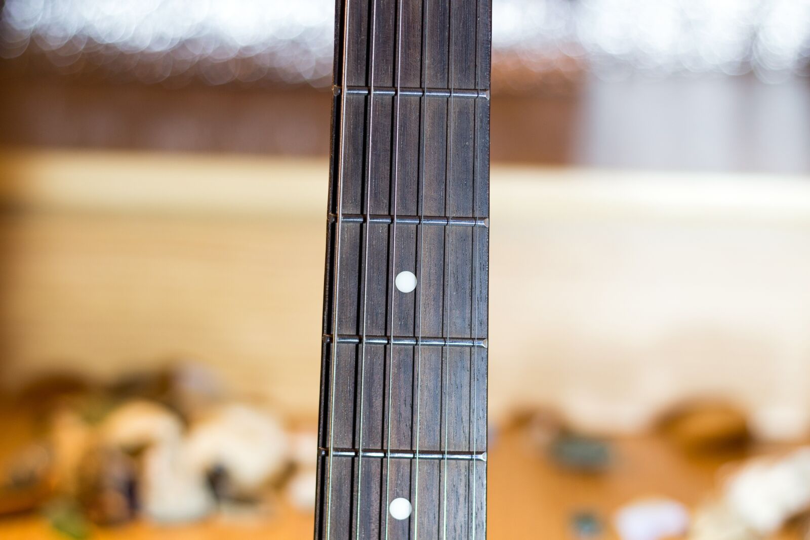 Canon EOS 100D (EOS Rebel SL1 / EOS Kiss X7) + Canon EF 50mm F1.8 II sample photo. Guitar neck, vulture, strings photography