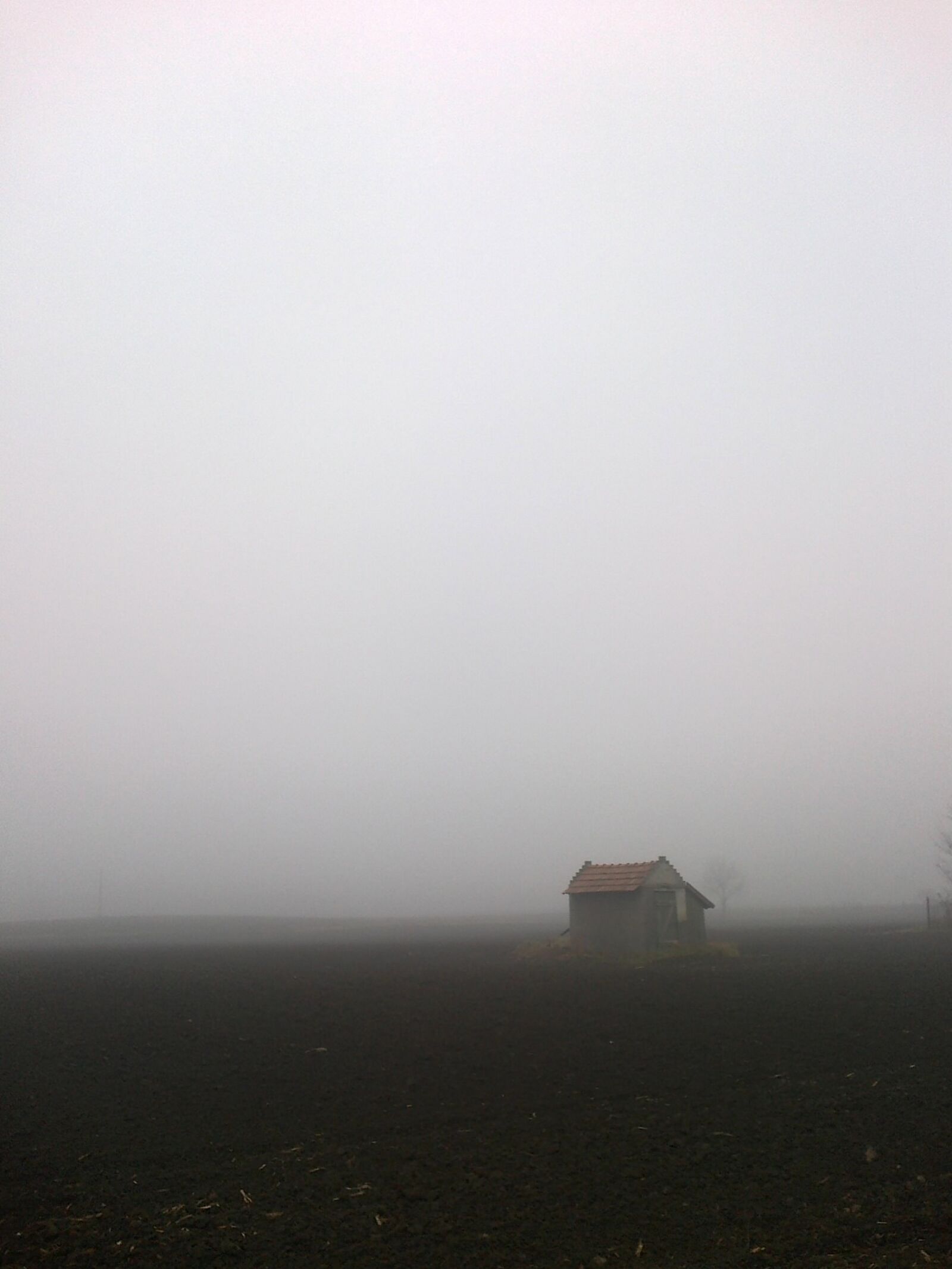 Nokia 500 sample photo. Cottage, fog, arable land photography
