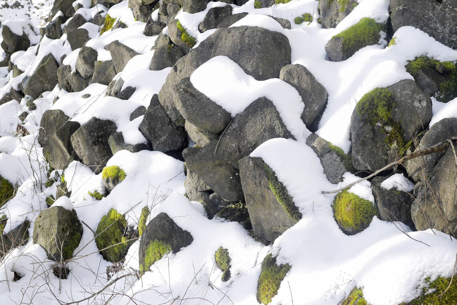 Panasonic Lumix DMC-GF7 sample photo. Stones, winter, snow photography
