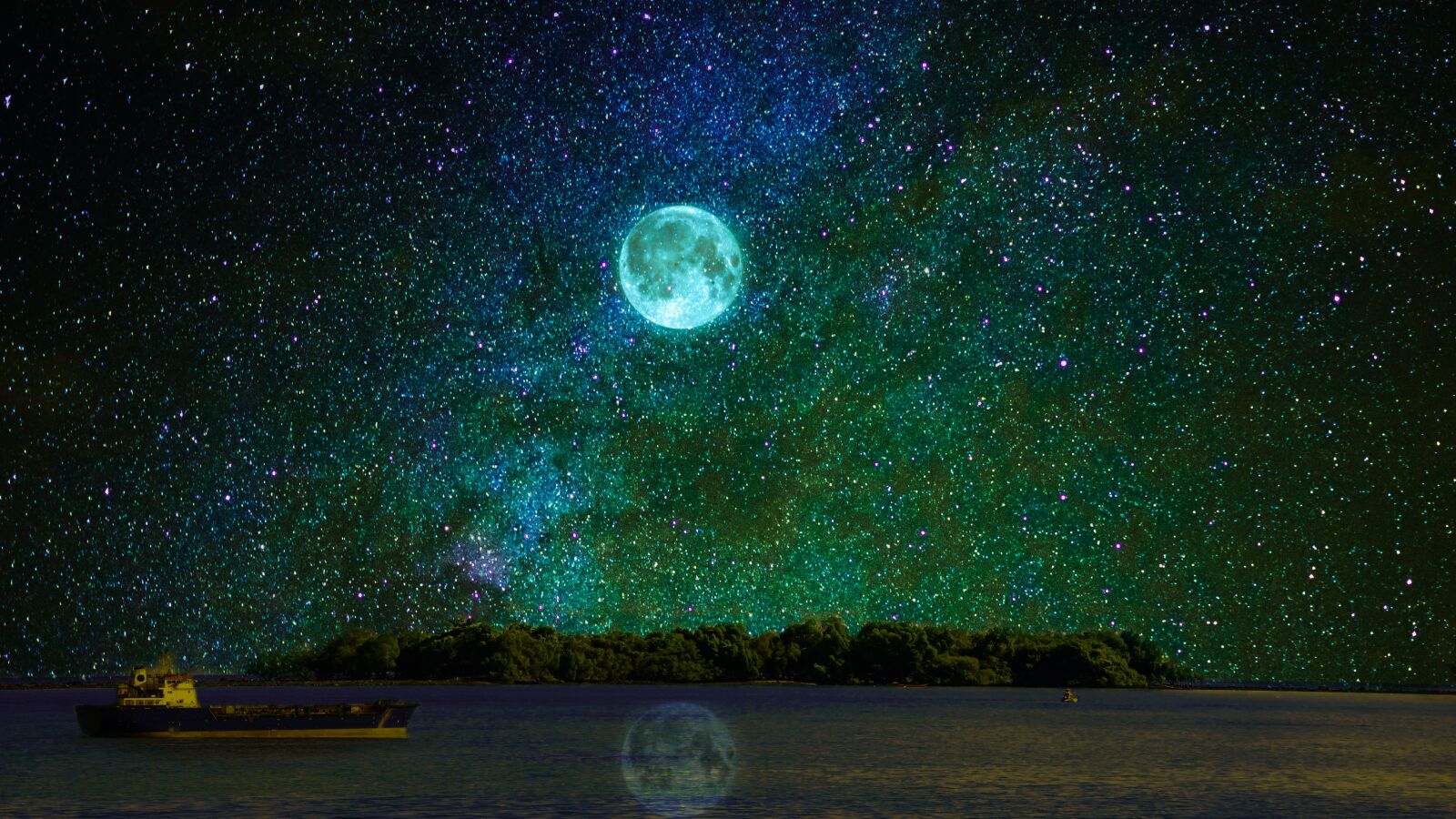 Nikon D90 sample photo. Moon, ship, island photography