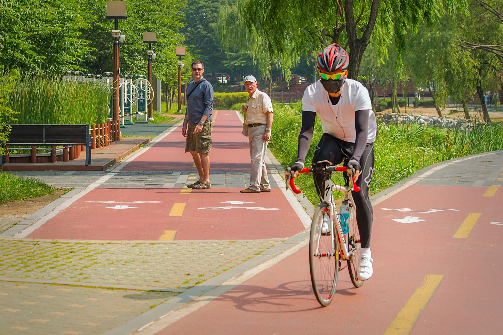 Canon EF 70-300mm F4-5.6 IS USM sample photo. Cyclist, city park, south photography