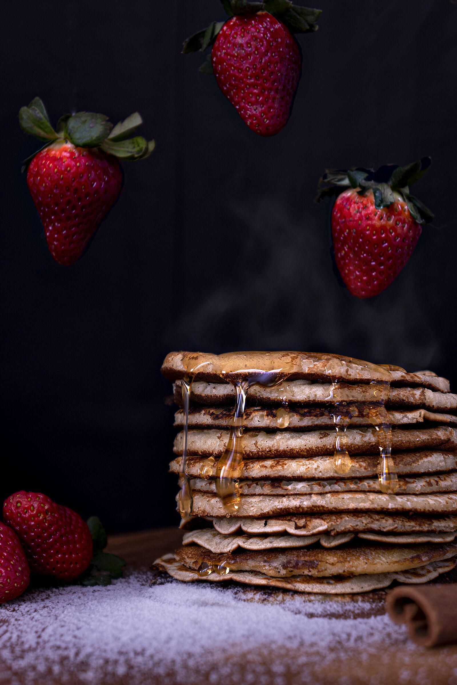 Sony E 18-55mm F3.5-5.6 OSS sample photo. Pancakes, strawberries, dessert photography