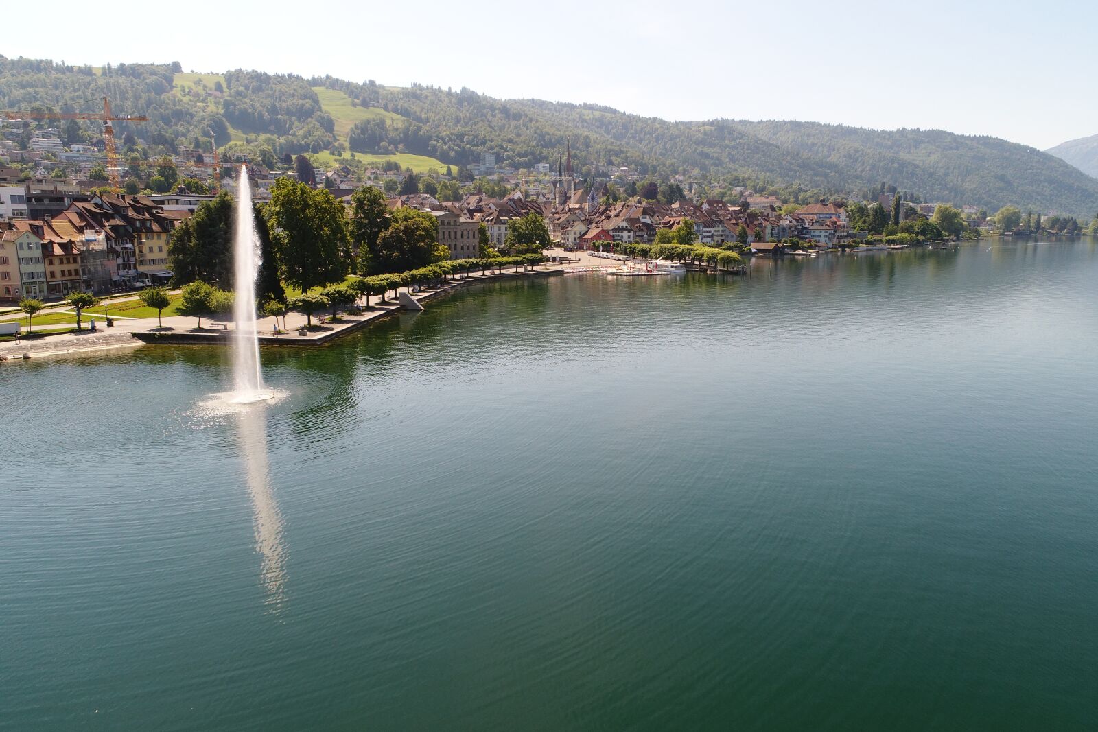 DJI FC6310 sample photo. Train, lake, fountain photography