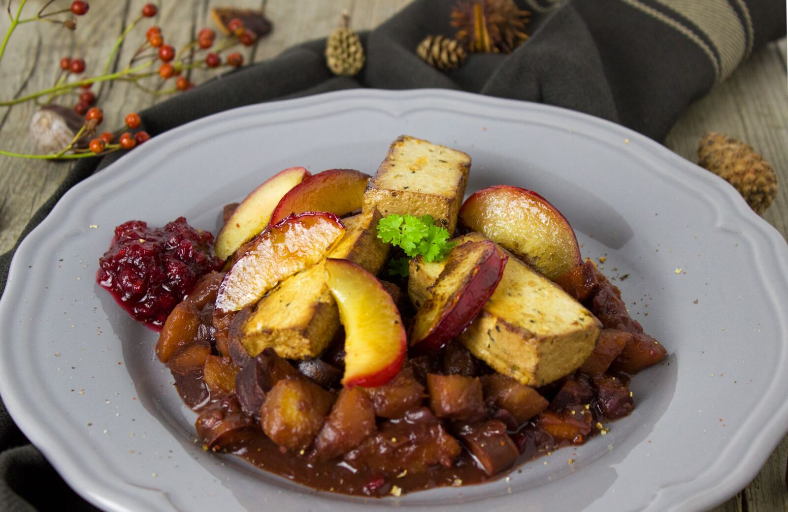 Canon EOS 600D (Rebel EOS T3i / EOS Kiss X5) sample photo. Tofu, plum, vegan photography