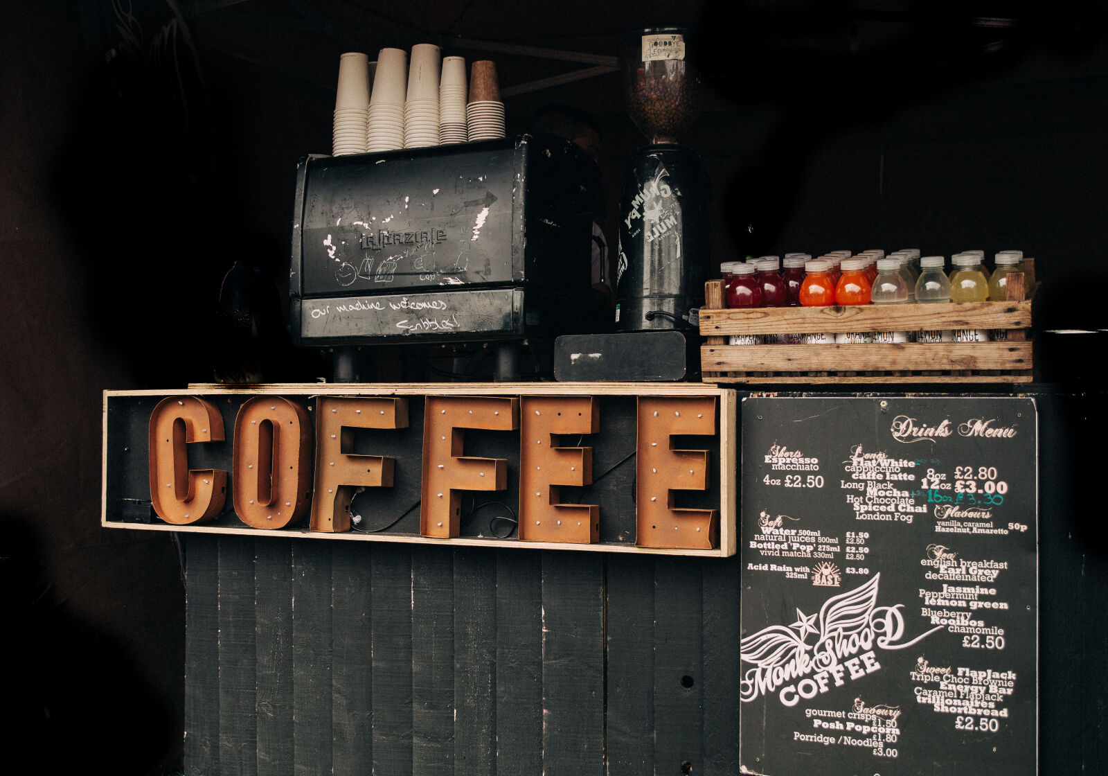Canon EF 28-70mm f/2.8L USM sample photo. Coffee, brown, signage photography