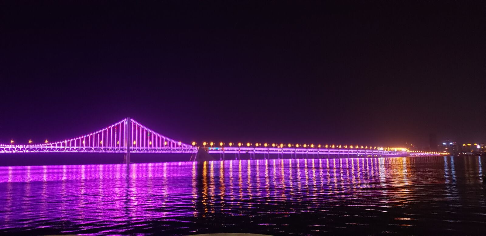 Samsung Galaxy S9+ sample photo. Bridge, neon light, dalian photography