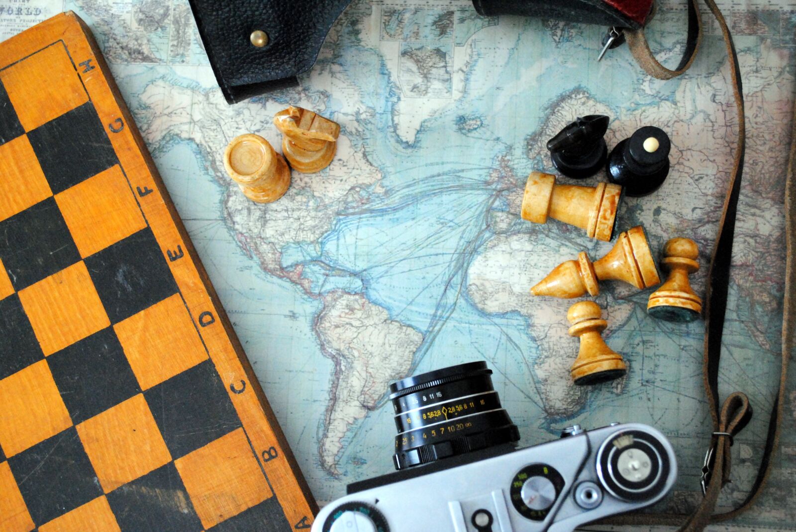 Nikon D3000 sample photo. Chess, camera, world map photography