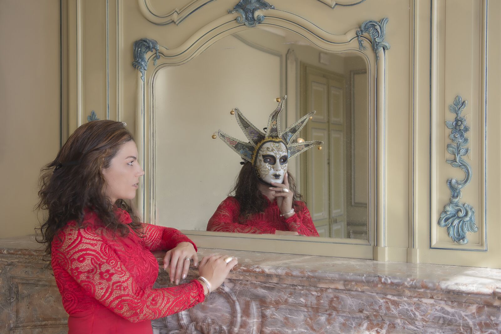 Nikon D7200 sample photo. Mirror, lady in red photography