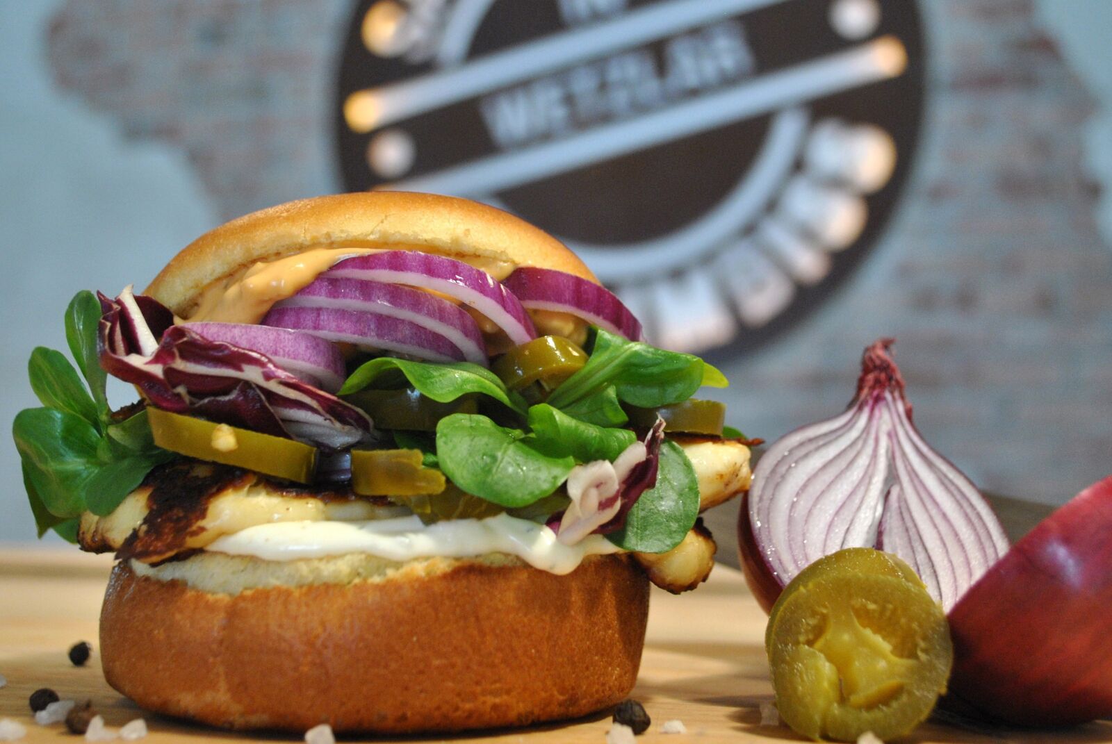 Nikon D3000 sample photo. Burger, cheese, vegetarian photography