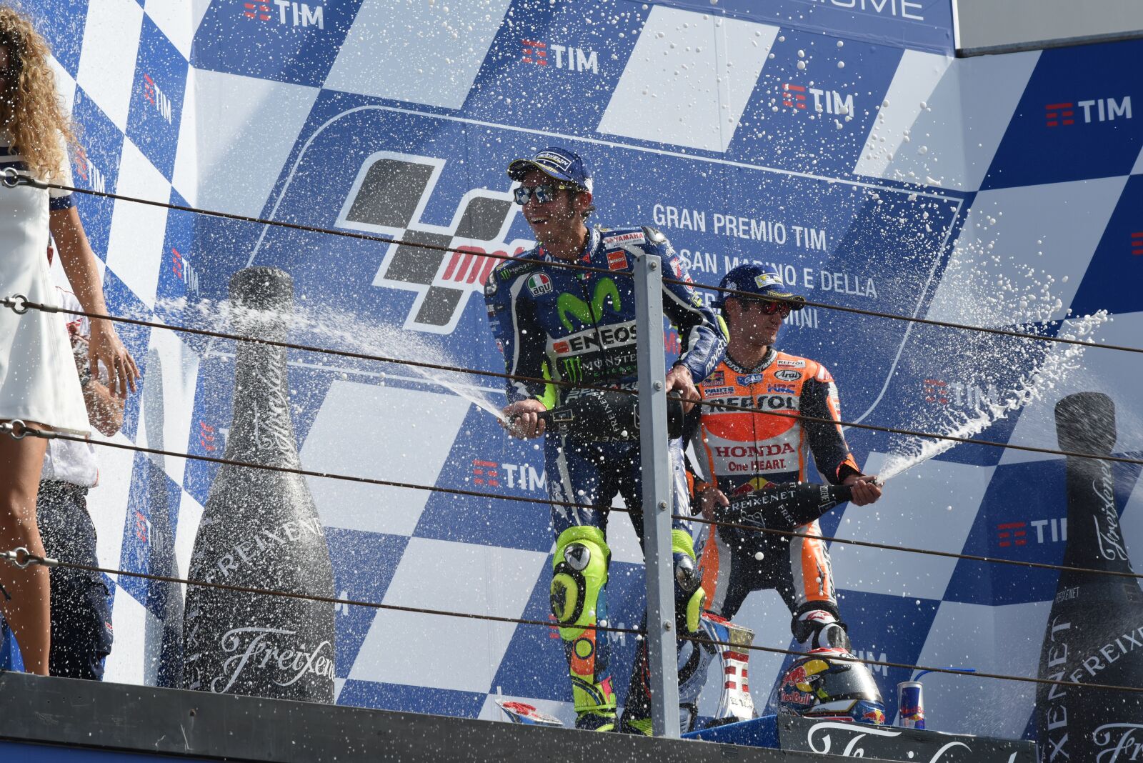 Nikon D810 sample photo. Podium, valentino rossi, pedrosa photography