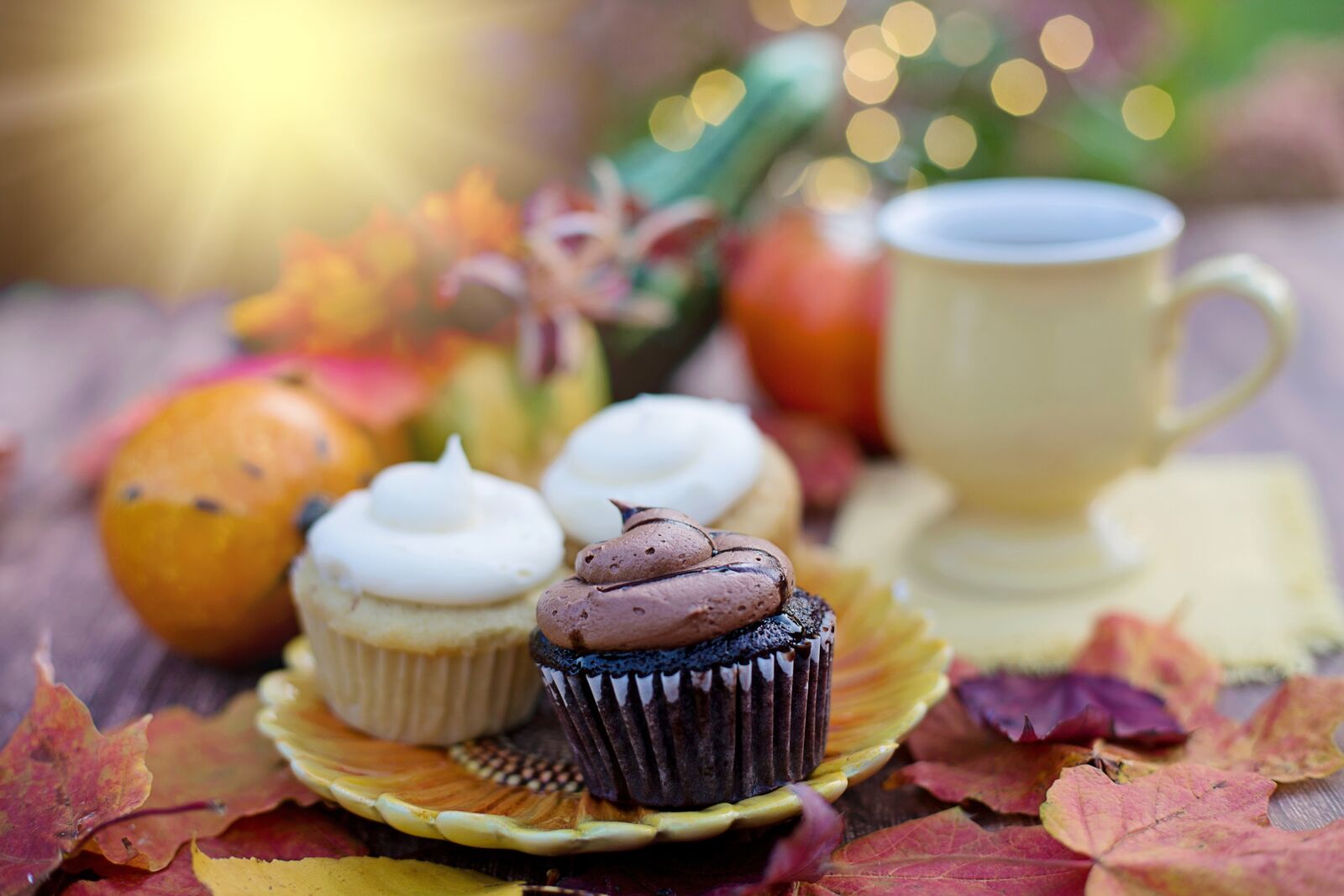 Canon EF 50mm F1.4 USM sample photo. Cupcakes, leaves, composition photography