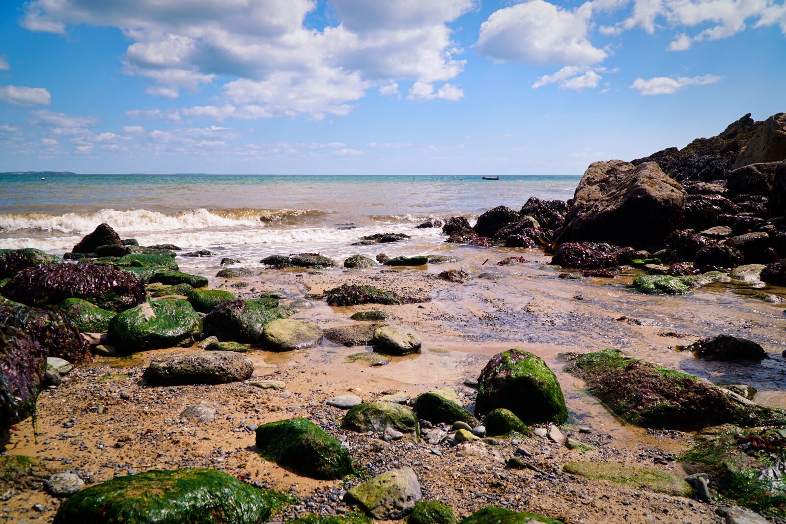 Sony E PZ 18-105mm F4 G OSS sample photo. Beach, rocks, seaweed photography