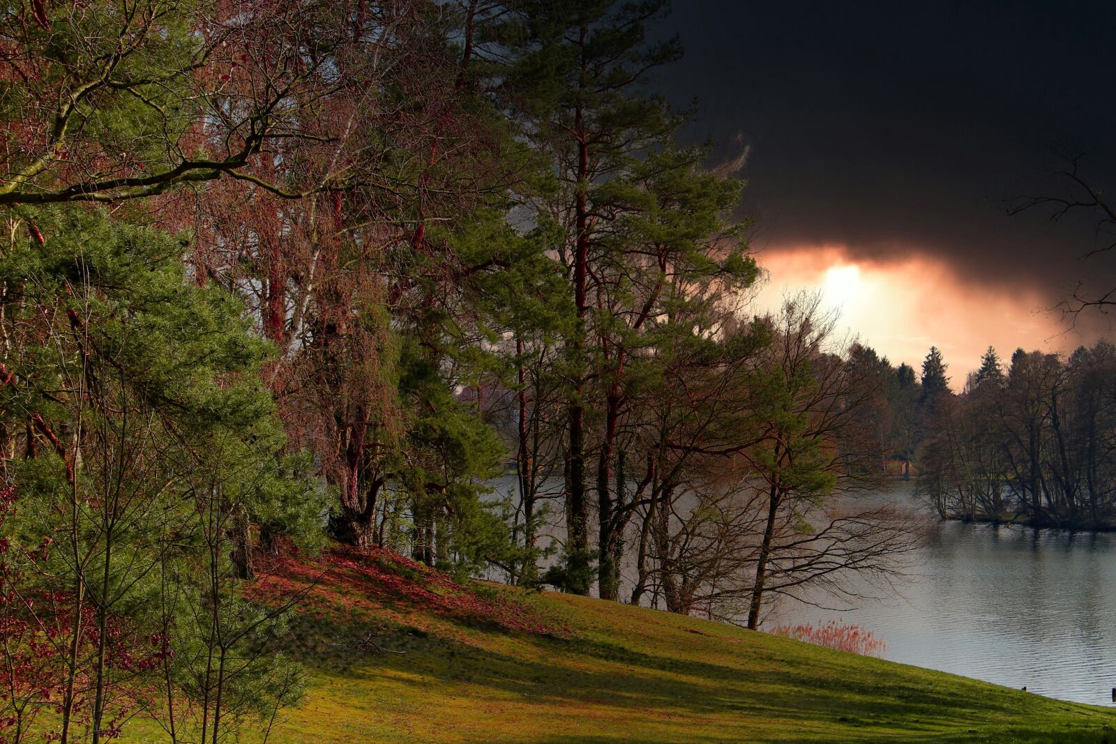 Canon EF-S 18-135mm F3.5-5.6 IS sample photo. Lake, trees, storm photography