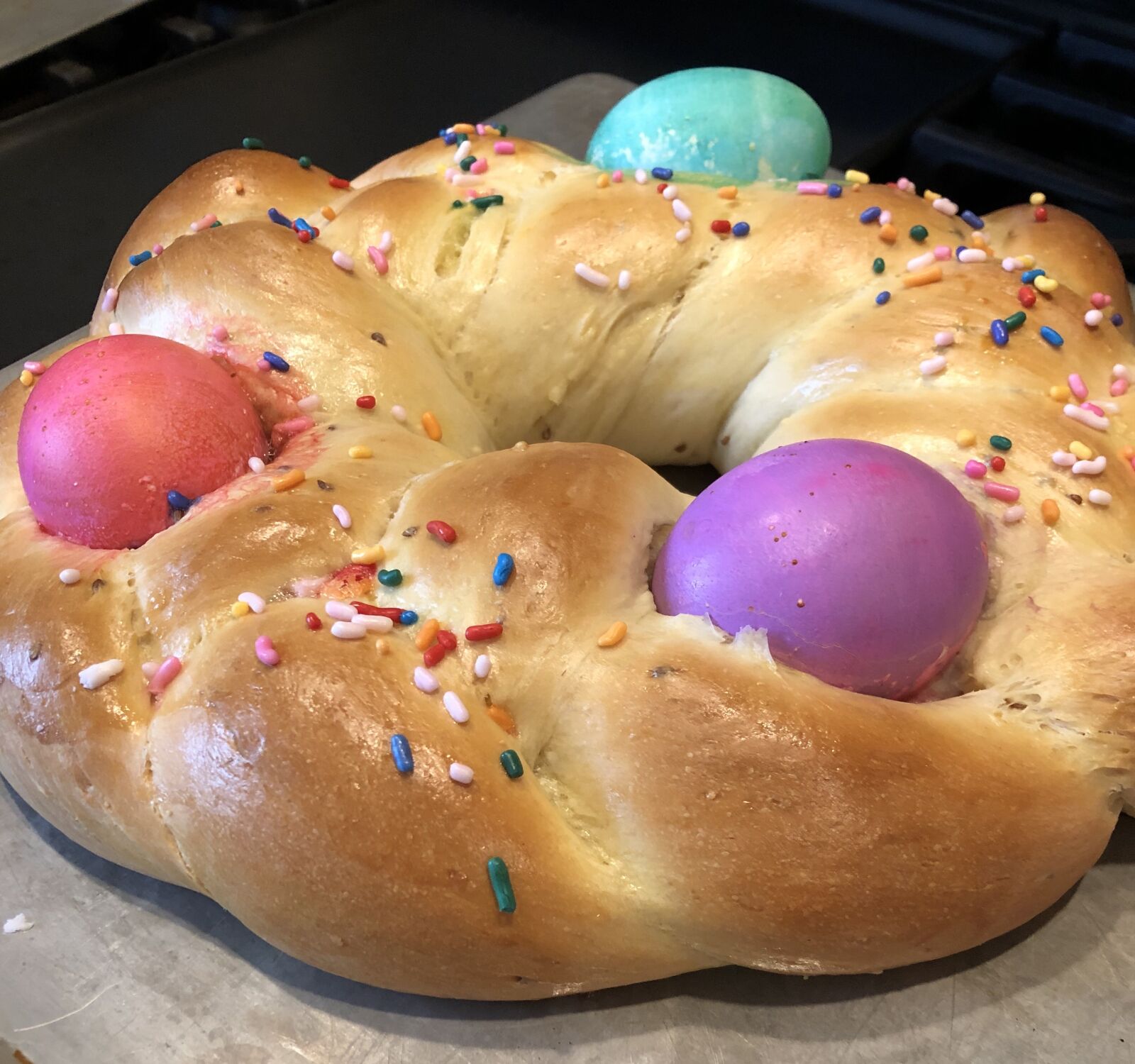 iPhone 8 back camera 3.99mm f/1.8 sample photo. Italian easter bread, easter photography