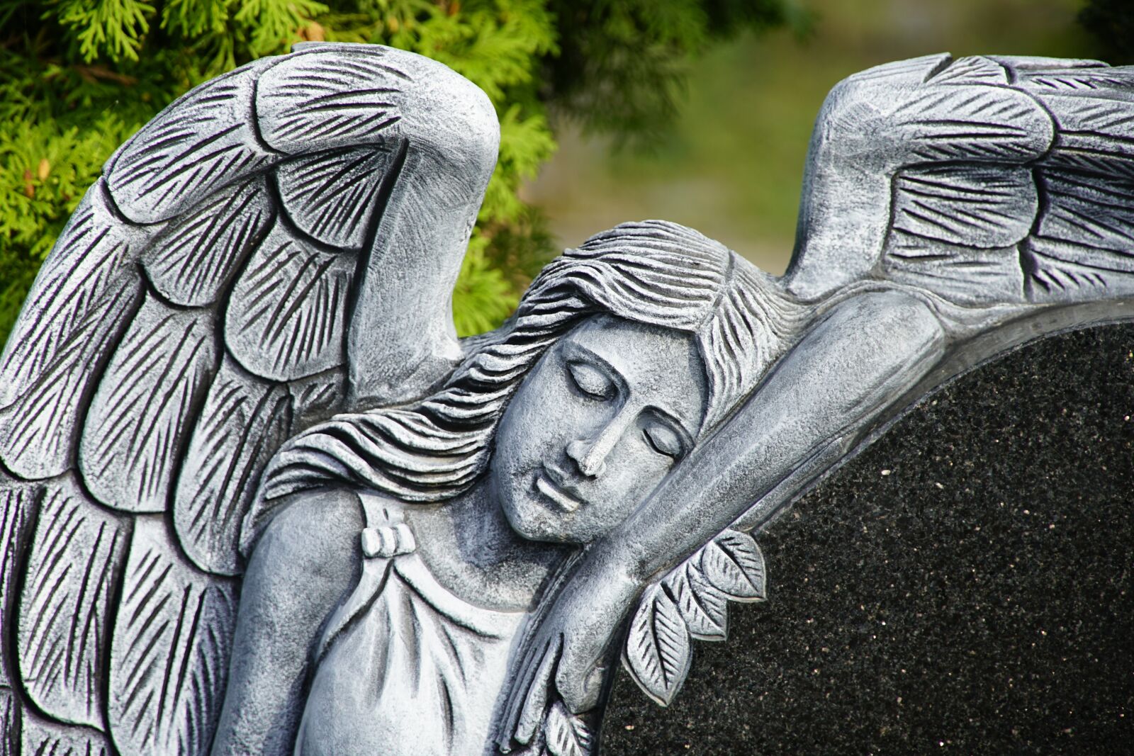 Sony a7R II sample photo. Resting angel, angel, sculpture photography