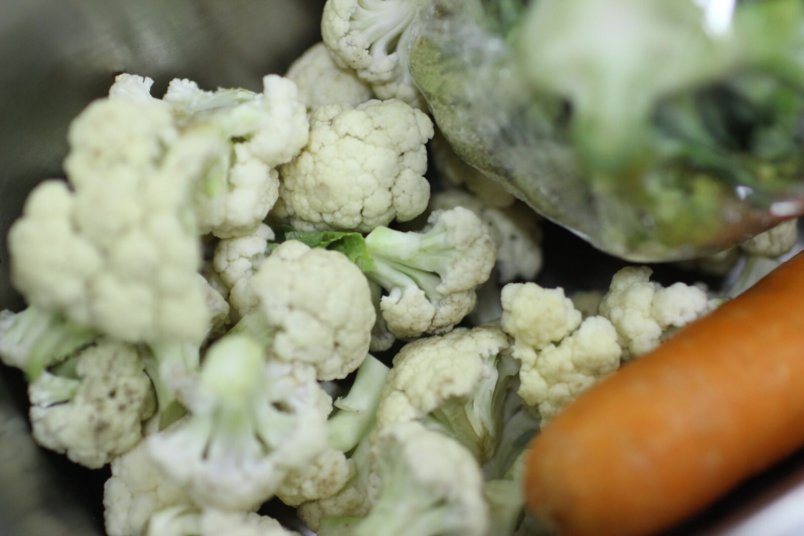 Canon EOS 600D (Rebel EOS T3i / EOS Kiss X5) + Canon EF 35mm F1.4L USM sample photo. Cauliflower, carrot, vegetables photography