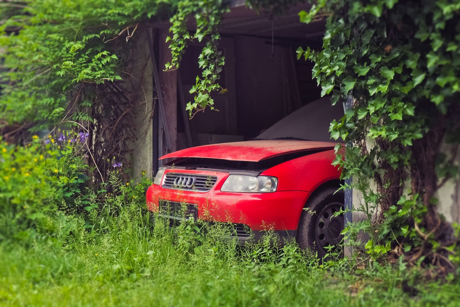 Olympus OM-D E-M10 sample photo. Lost places, garage, auto photography