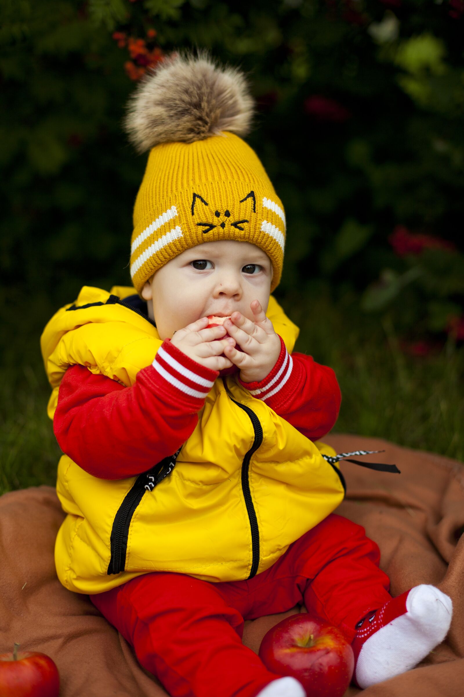 Canon EOS 5D Mark II sample photo. Baby, autumn, apples photography