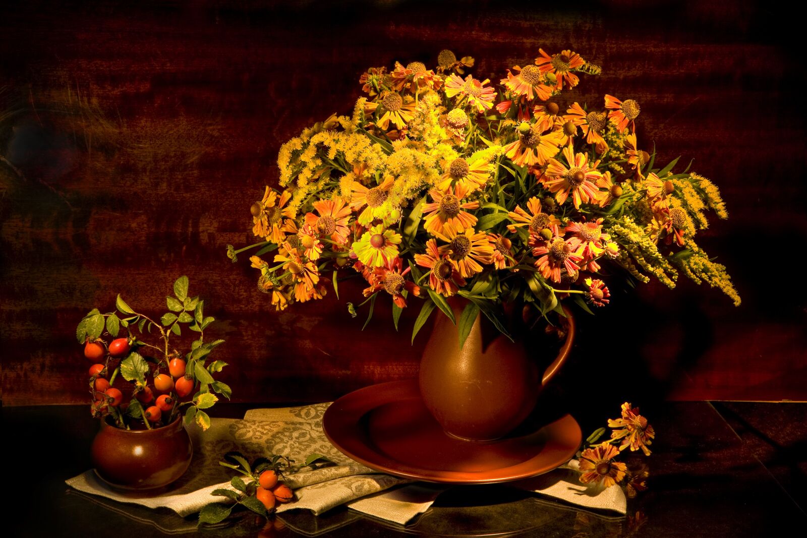 Canon EOS 5D sample photo. Flowers, gelenium, rose hip photography