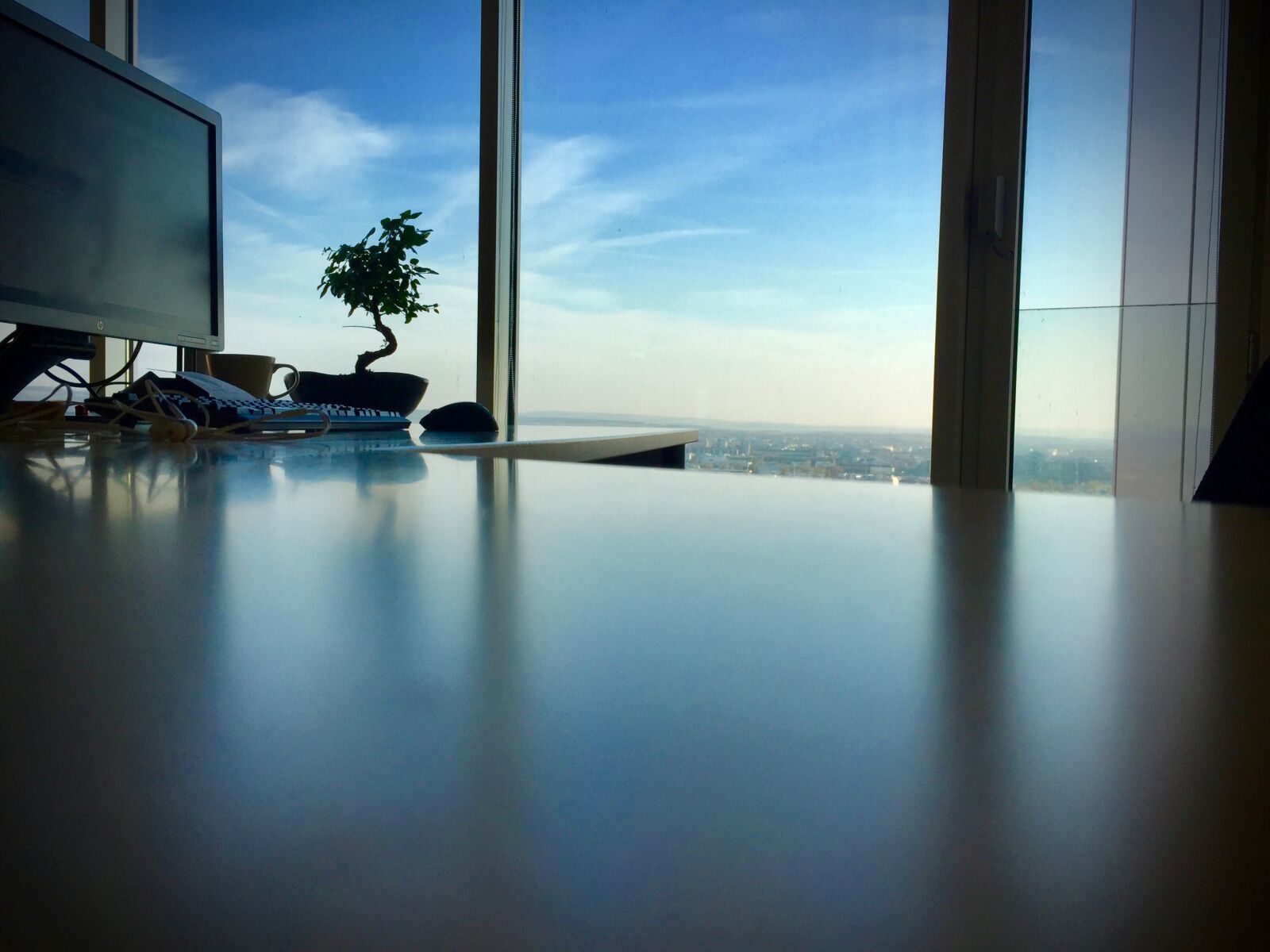 iPhone 6 Plus back camera 4.15mm f/2.2 sample photo. Office space, coffee, sky photography