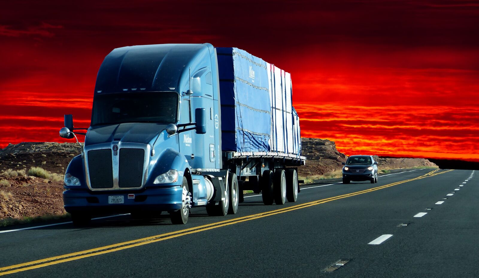 Panasonic Lumix DMC-FZ200 sample photo. Sunset, truck american, transport photography