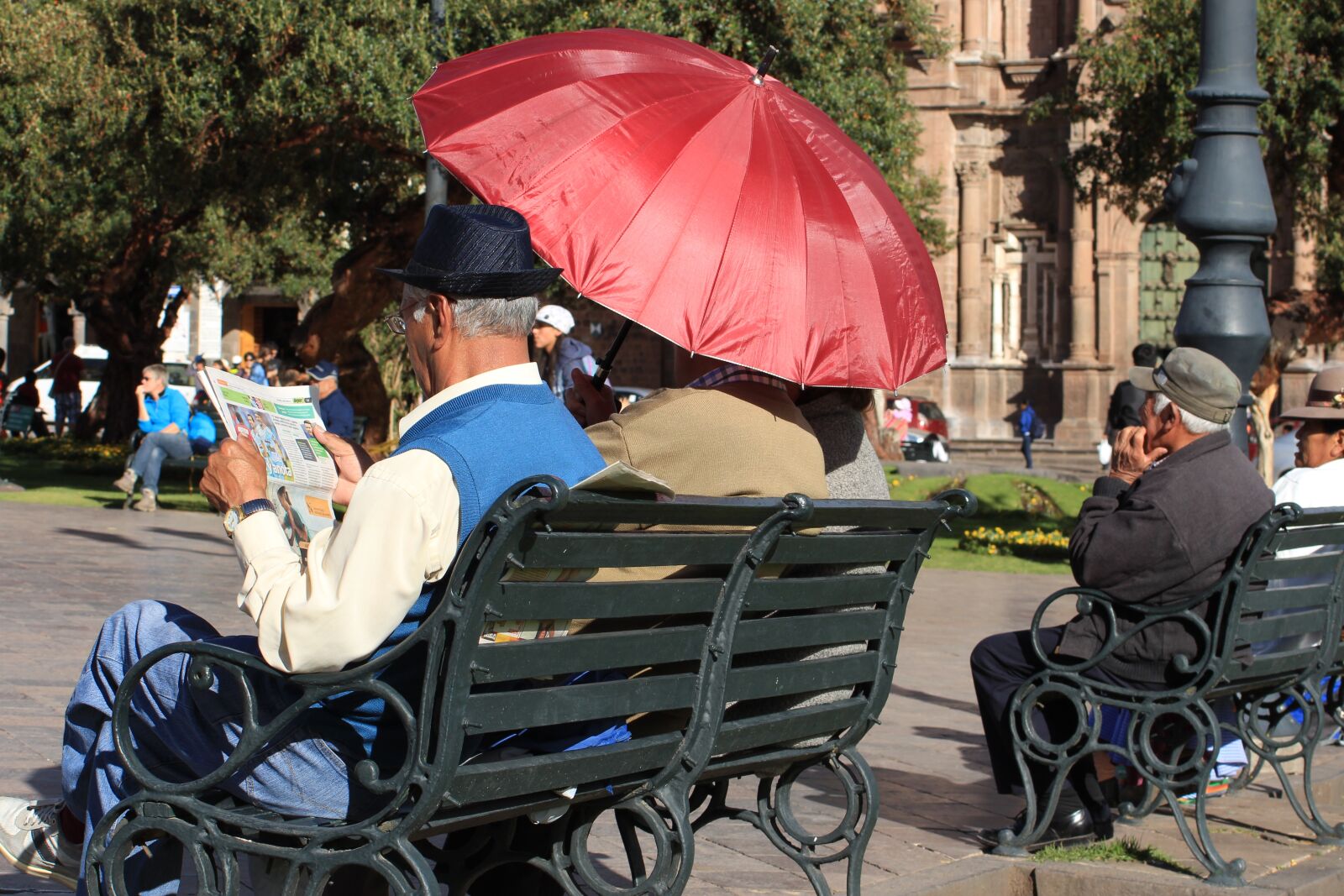 Canon EF 55-200mm F4.5-5.6 II USM sample photo. Park bench, newspaper, read photography