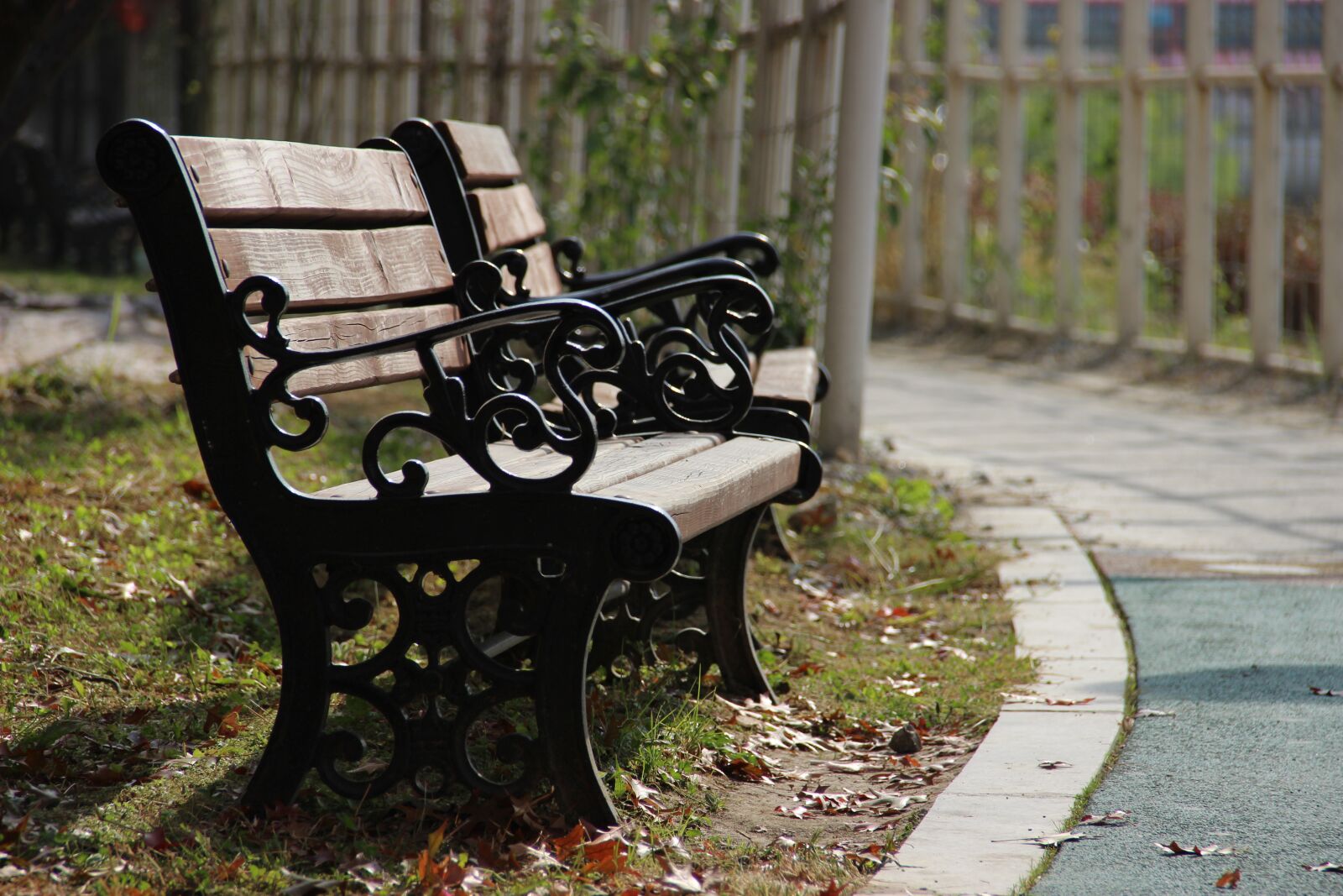 Canon EOS 600D (Rebel EOS T3i / EOS Kiss X5) + Canon EF-S 18-135mm F3.5-5.6 IS sample photo. Bench, roadside bench, two photography