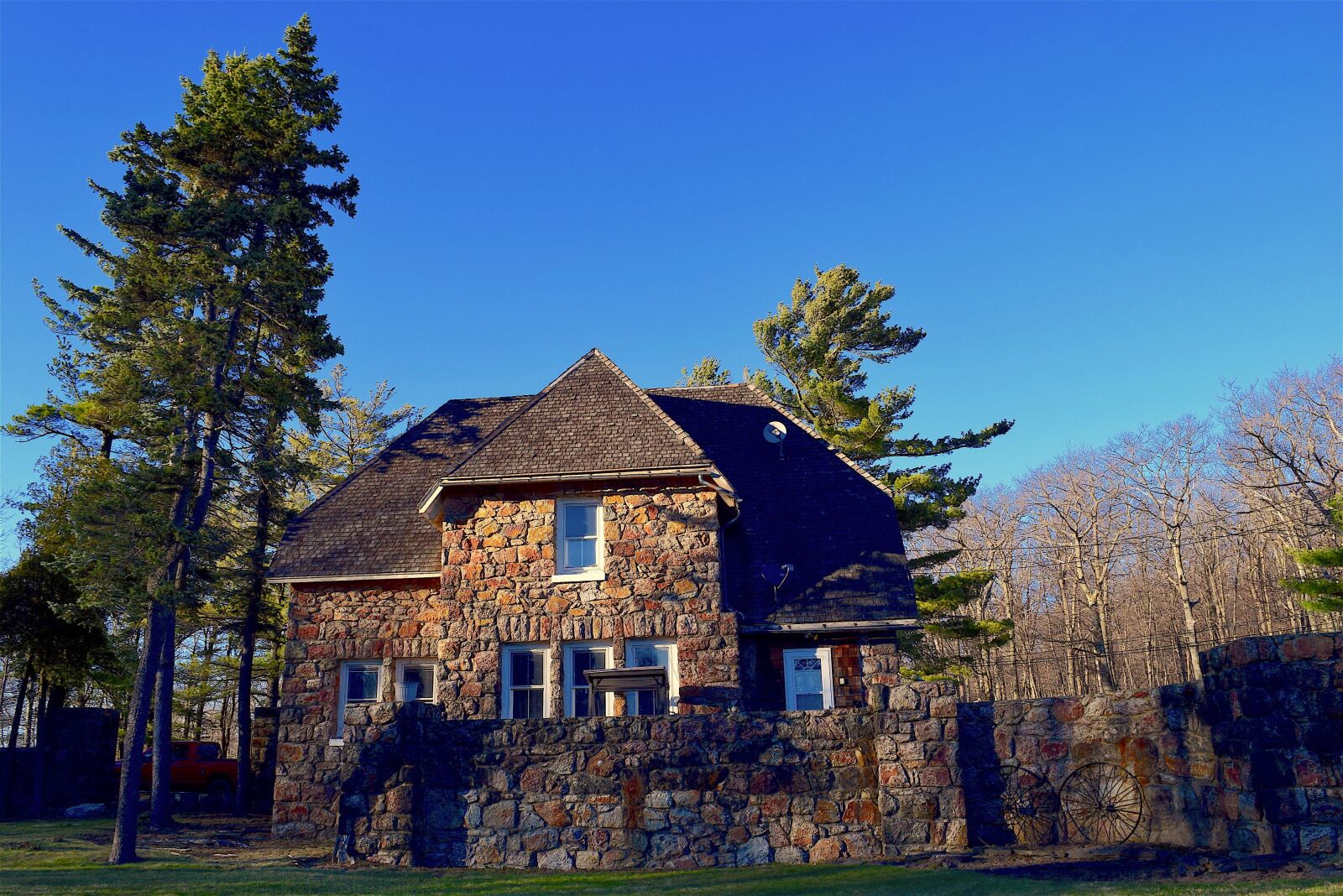 Nikon D3300 sample photo. Stone building, pine tree photography